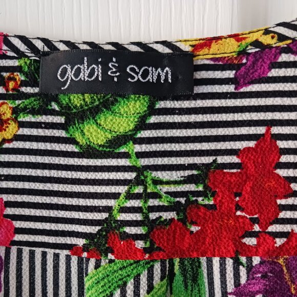 Gabi & Sam Women's Sleeveless Top 1/4 Zip Size Medium Stipes Floral Light - Picture 3 of 10